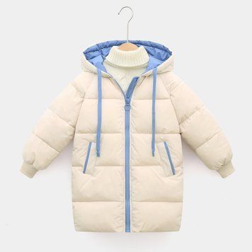 Куртка детская стеганая длинная с капюшоном Baby Winter (Молочный 120см) фото