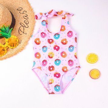 Купальник цельный для девочек с пончиками Donuts, Розовый, 90 см фото