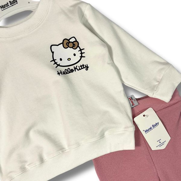 Детский костюм для девочки Hello Kitty - демисезонный повседневный комплект Murat Baby (кофта, лосины), Бело-розовый, 2 года, 92см фото