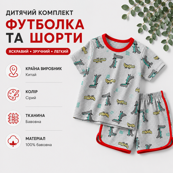 Костюм дитячий двійка з принтами Summer Fashion (Сірий 110см) фото