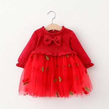 Платье детское вельветовое с фатиновой юбкой Cherry (Красный 90см) фото