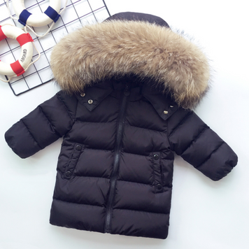 Пуховик зі світлою опушкою (Чорний 115см) фото