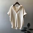 Женская рубашка свободного кроя однотонная с коротким рукавом M Бежевый (а3012)