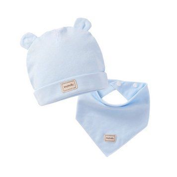 Шапка дитяча з вушками ведмедика та шарфом (Блакитний 30-35 см) фото