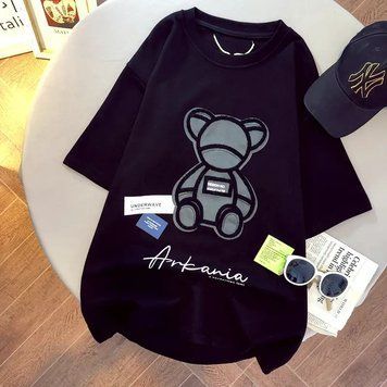 Жіноча футболка oversize з нашивкою ведмедик, 3XL-4XLЧорний фото