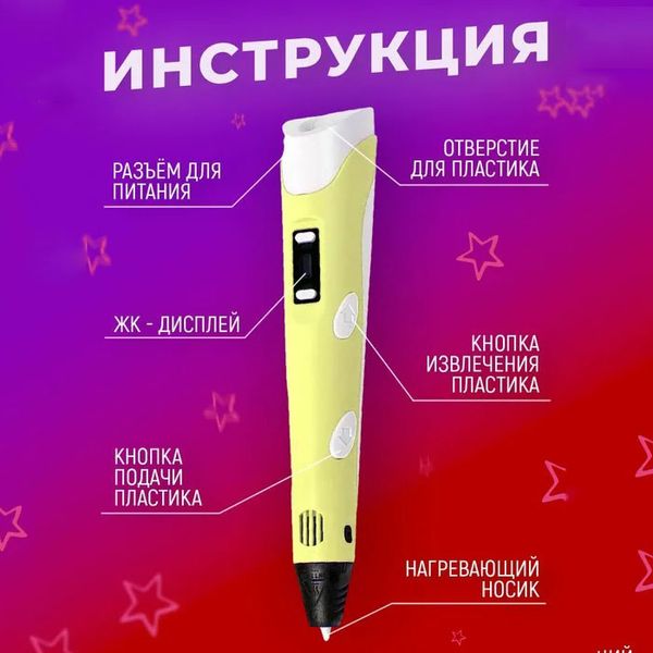 3D ручка Smart 3D Pen 2 c LCD дисплеем. Цвет: желтый фото