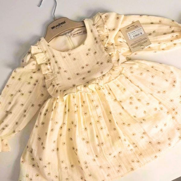 Ніжна дитяча сукня для принцеси Wondress Baby з квітковим візерунком (Кремовий 73 см, 9 місяців) фото