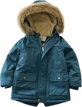 Зимняя парка с капюшоном из искусственного меха, голубая, 90 см фото