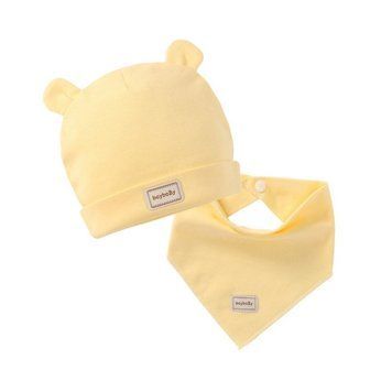 Шапка дитяча з вушками ведмедика і шарфом (Жовтий 30-35 см) фото