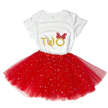 Костюм для дівчинки Бодік і пишна спідниця Birthday, Біло-Червоний, 80 см, 12м фото