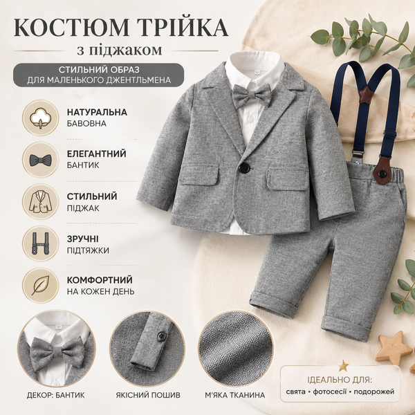 Костюм тройка серый с пиджаком, 110см, Серый фото