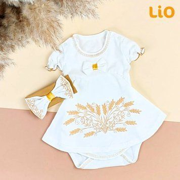 Ясельний боді "Колоски" для дівчинки (боді + пов'язка) LiО, Білий, 62 см фото