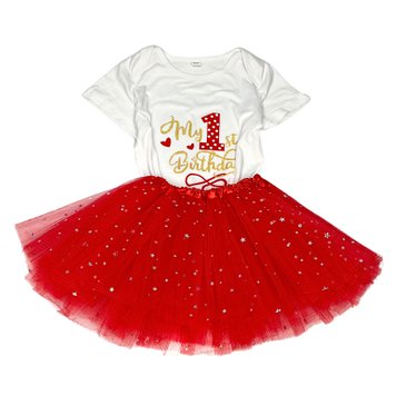 Костюм для дівчинки Бодік і пишна спідниця Birthday, Біло-Червоний, 86 см, 24м фото