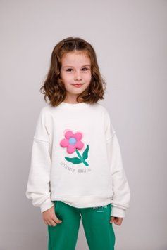 Світшот утеплений для дівчаток Alwair kids Рожева квіточка Молочний 110см 14277 фото