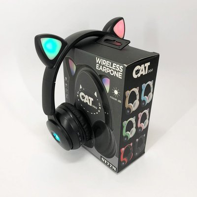 Бездротові навушники ST77 LED з котячими вушками, що світяться. Колір: чорний фото