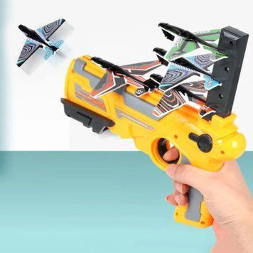 Детский игрушечный пистолет с самолетиками Air Battle катапульта с летающими самолетами (AB-1). Цвет: желтый фото