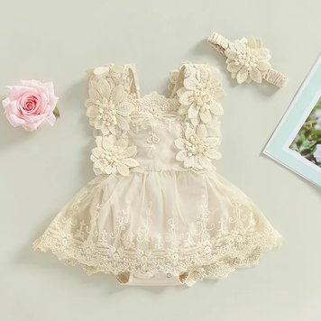 Боді-сукня мереживна на бретелях з квітковою вишивкою 80 см (6-12 місяців) фото