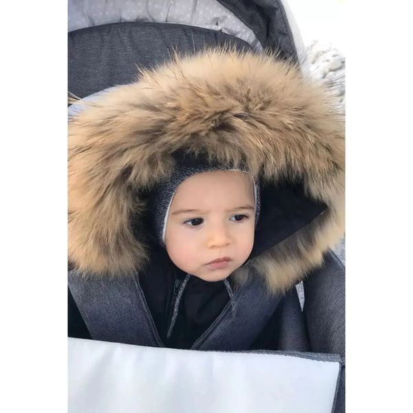 Комбінезон дитячий на пуху з хутряною опушкою, 100см, Чорний фото