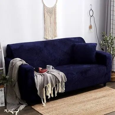 Чохол для захисту тримісного дивана Diana Textile Plush Velvet, 195-230 см, Синій фото