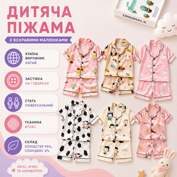 Дитяча піжама з яскравими малюнками XBR Kids (Рожевий 100см) фото