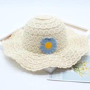 Капелюх дитячий з ромашкою Молочний 52см 8893 фото