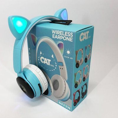 Бездротові навушники ST77 LED з котячими вушками, що світяться. Колір: синій фото