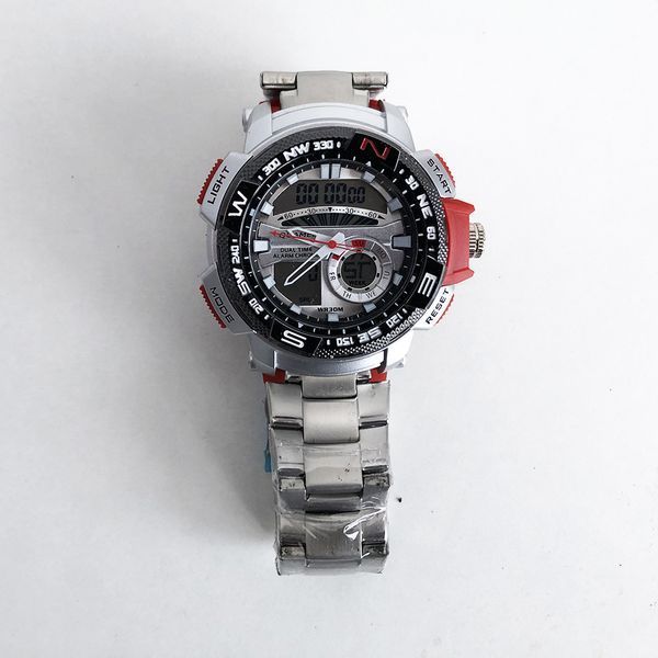 Часы наручные QUAMER в коробке, браслет карбон, dual time, waterproof с красными вставками фото