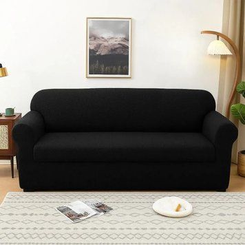 Водоотталкивающий чехол на 4-местный диван трикотаж жатка Diana Textile, Черный, 235x300 см фото