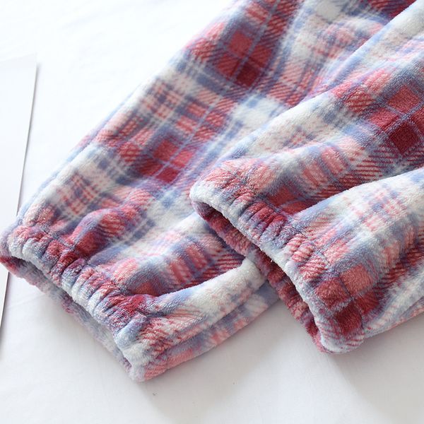 Женские домашние штаны в клеточку, теплые, размер L, розовые (а3877) фото