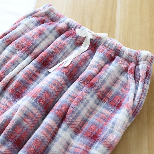 Женские домашние штаны в клеточку, теплые, размер L, розовые (а3877) фото