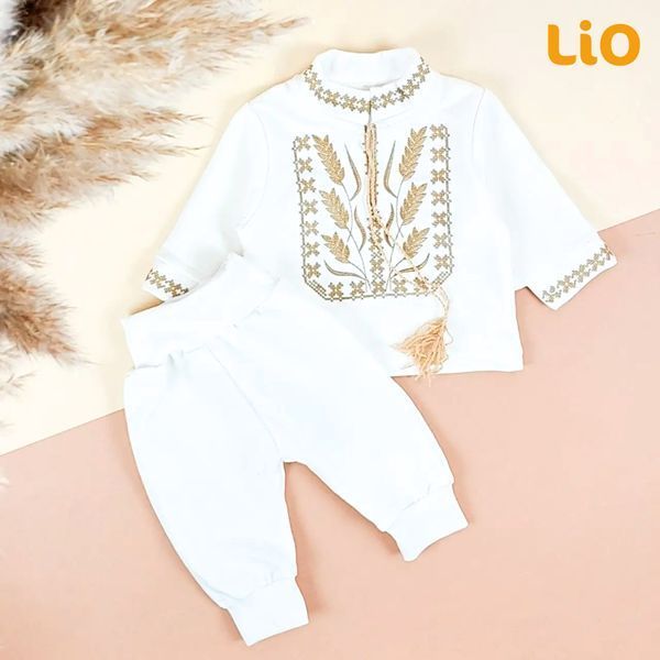 Ясельний комплект-двійка "Колоски" для хлопчика (кофта+штани) LiО, Білий, 68 см фото
