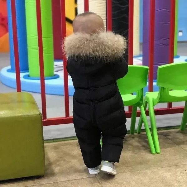 Комбінезон дитячий на пуху з хутряною опушкою, 80см, Чорний фото