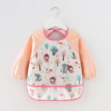 Слюнявчик дитячий водовідштовхуючий с довгим рукавом (Персиковий 90см) фото