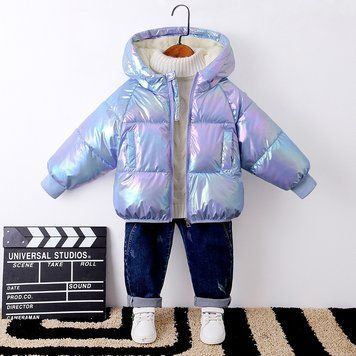 Куртка детская стеганая с капюшоном Fashion LEYE (Голубой 110см) фото