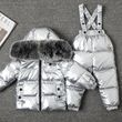 Детский зимний комплект с темным мехом 2в1, куртка + полукомбинезон(Серый 85 см)