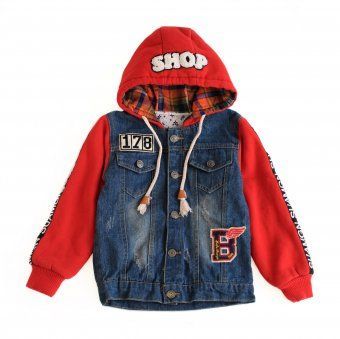 Куртка дитяча джинсова з капюшоном 110см Червона (О1435) фото