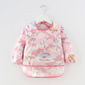 Слюнявчик дитячий водовідштовхуючий с довгим рукавом (Рожевий 100см) фото