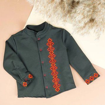 Сорочка вишиванка для хлопчиків "Маки", Хакі, 116 (6 років) фото