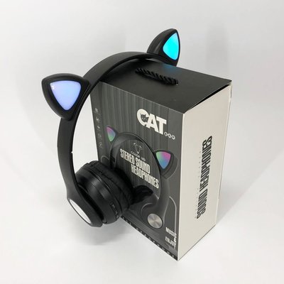 Навушники накладні бездротові ST37M зі котячими вушками, що світяться. Колір: чорний фото