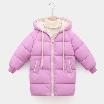 Куртка детская стеганая длинная с капюшоном Baby Winter (Сиреневый 140см) фото