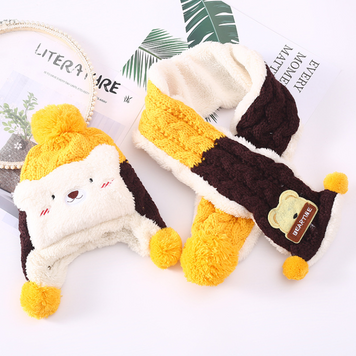 Шапка дитяча з шарфом на мікромеху (Коричневий 40-46см) фото