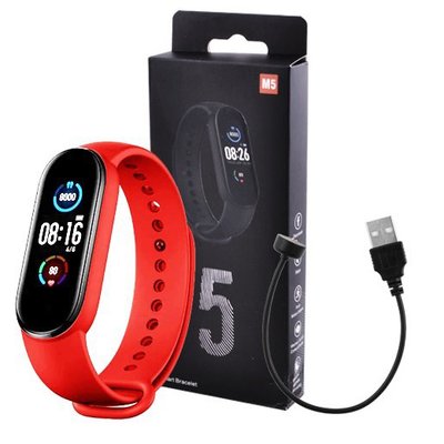 Фітнес браслет Smart Watch M5 Band Classic Black смарт годинник-трекер. Колір червоний фото