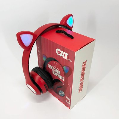 Навушники накладні бездротові ST37M зі котячими вушками, що світяться. Колір: червоний фото