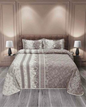 Жакардове покривало з наволочками My Bed Бежево-сірий фото