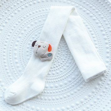 Колготы детские с мягкими зверюшками однотонные (Белый 12-18м) фото