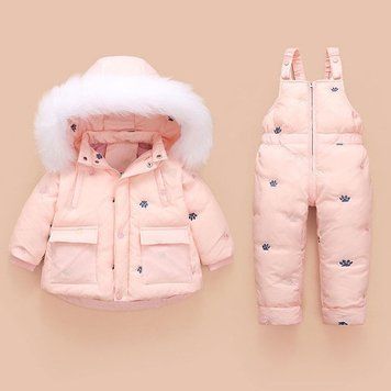 Комбинезон детский с белым мехом 90см Розовый (10134) фото