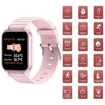 Смарт часы Smart Watch T96 стильные с защитой от влаги и пыли с измерением температура тела. Цвет: розовый фото