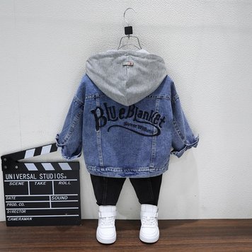 Джинсовка дитяча з написом на спині 100см Синій (12210) фото