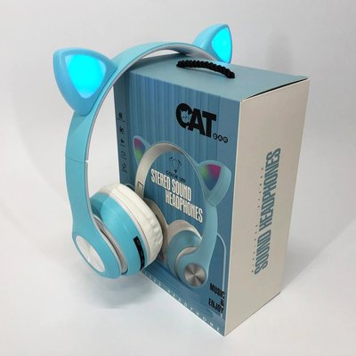 Навушники накладні бездротові ST37M зі котячими вушками, що світяться. Колір: синій фото