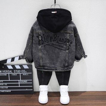 Джинсовка дитяча з написом на спині 90см Чорний (12210) фото